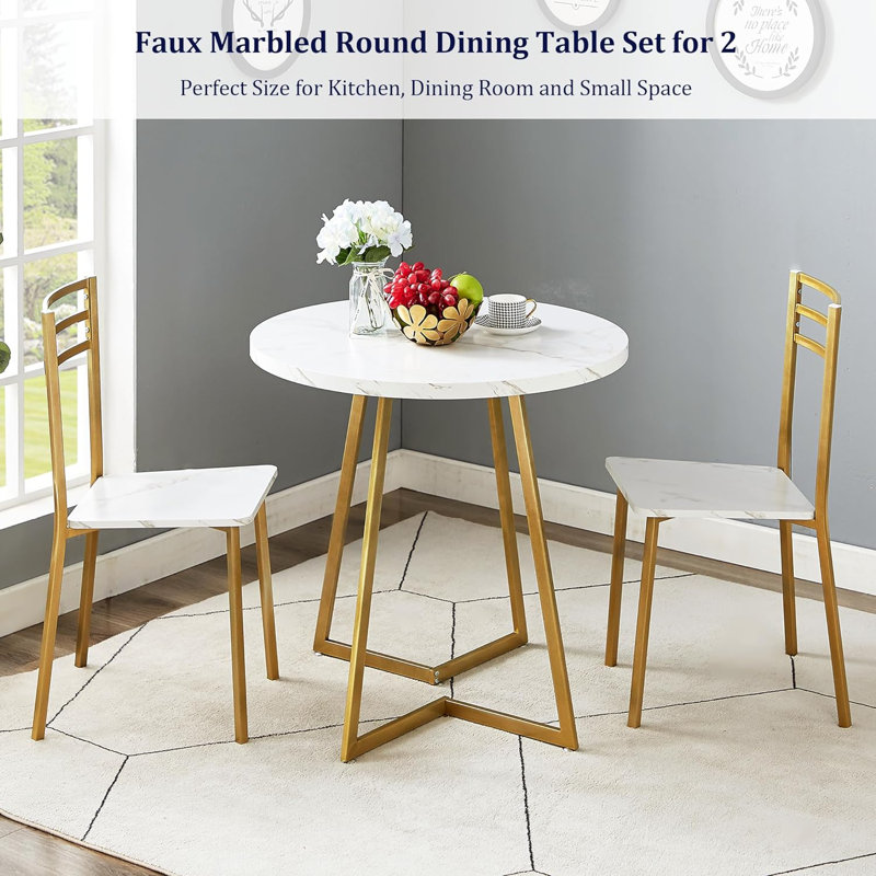 Co t Round Kitchen Table With 2 Upholstered Chairs 3 Piece Wood Dinette Sets With Steel Frame For Breakfast Nook Dining Room And Small Space Brown in White Wayfair